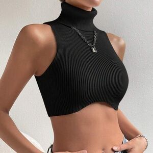 Fashion nova snatched ribbed crop turtle neck sweater | under boob cut | Small